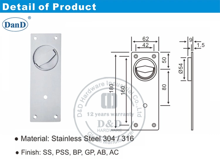 Stainless Steel 304 Furniture Parts Satin Cabinet Door Pulls with Plate